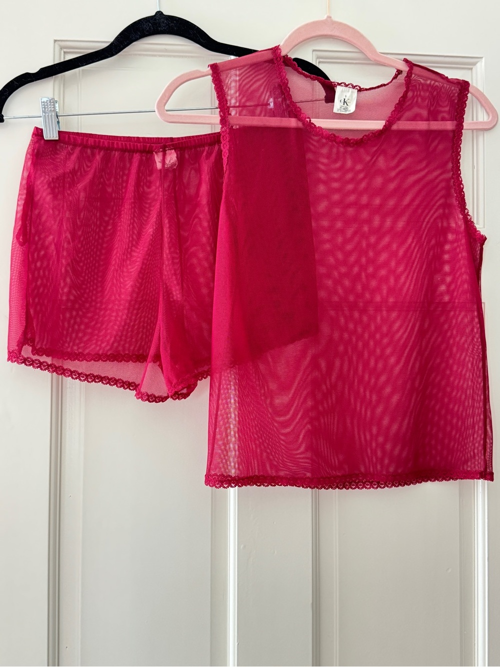 Vintage 90s Calvin Klein Sheer Mesh Tank & Short Set - Burgundy